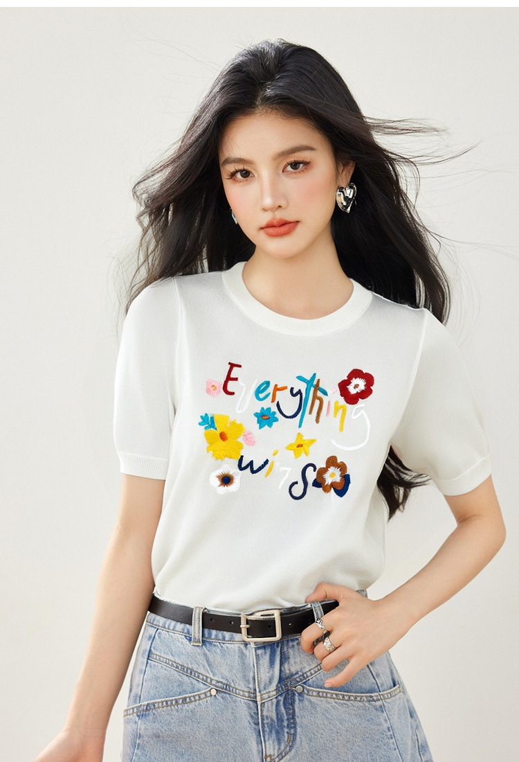 Short slim tops summer round neck sweater