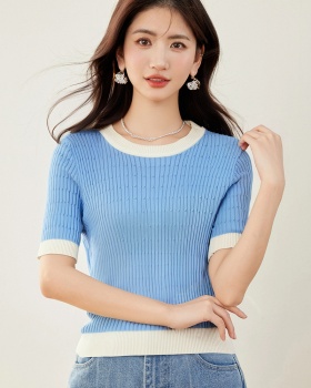 Classic slim knitted tops round neck short sleeve T-shirt