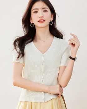 Ice silk pure sweater niche V-neck tops for women