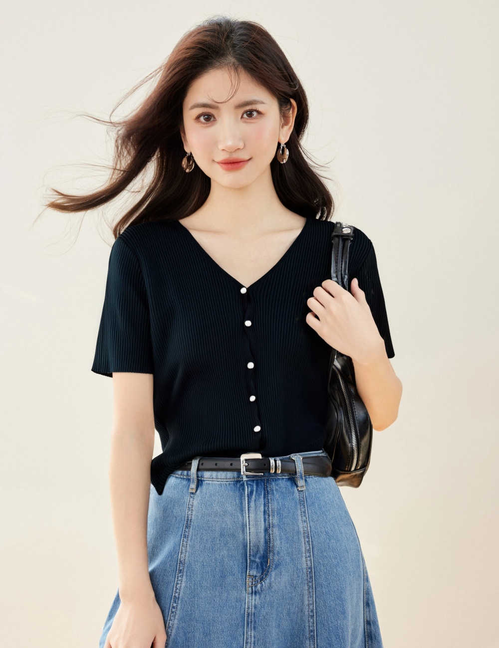 Ice silk pure sweater niche V-neck tops for women