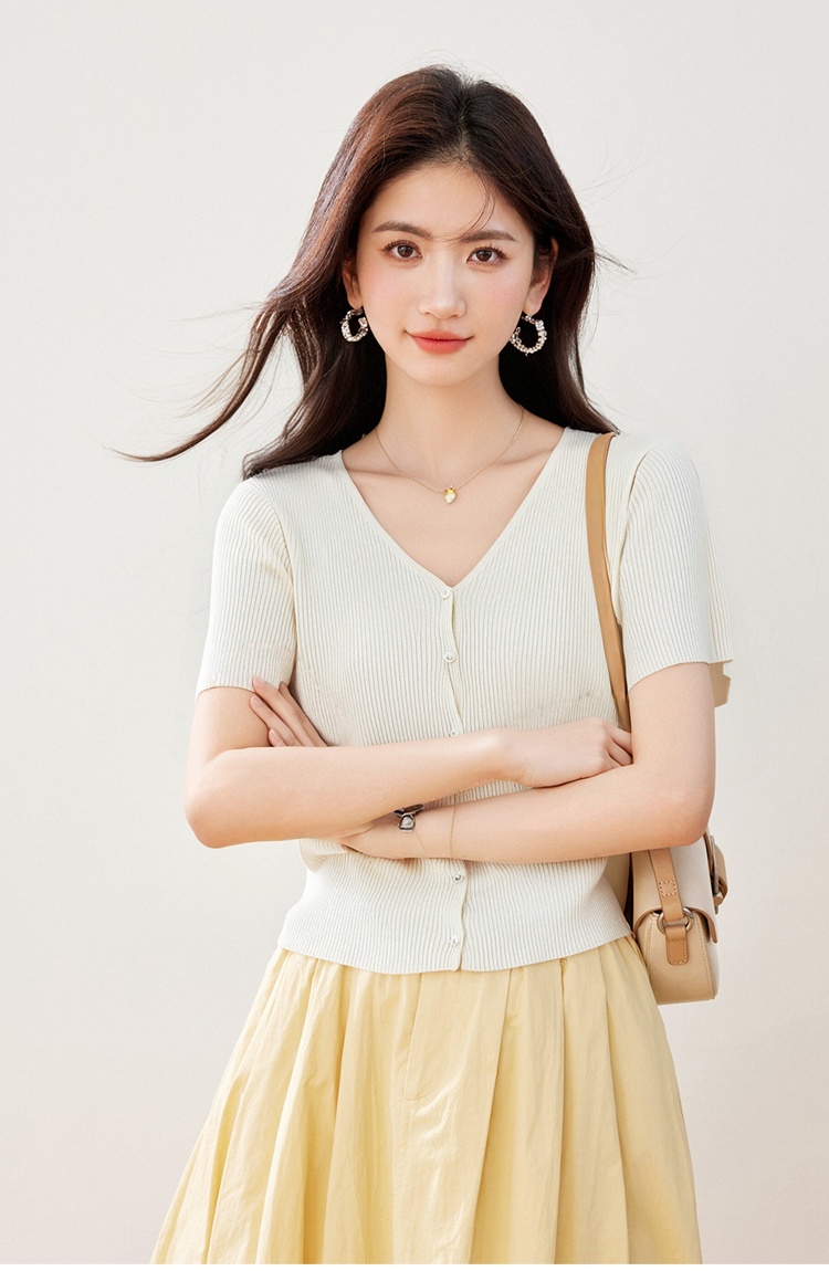 Ice silk pure sweater niche V-neck tops for women