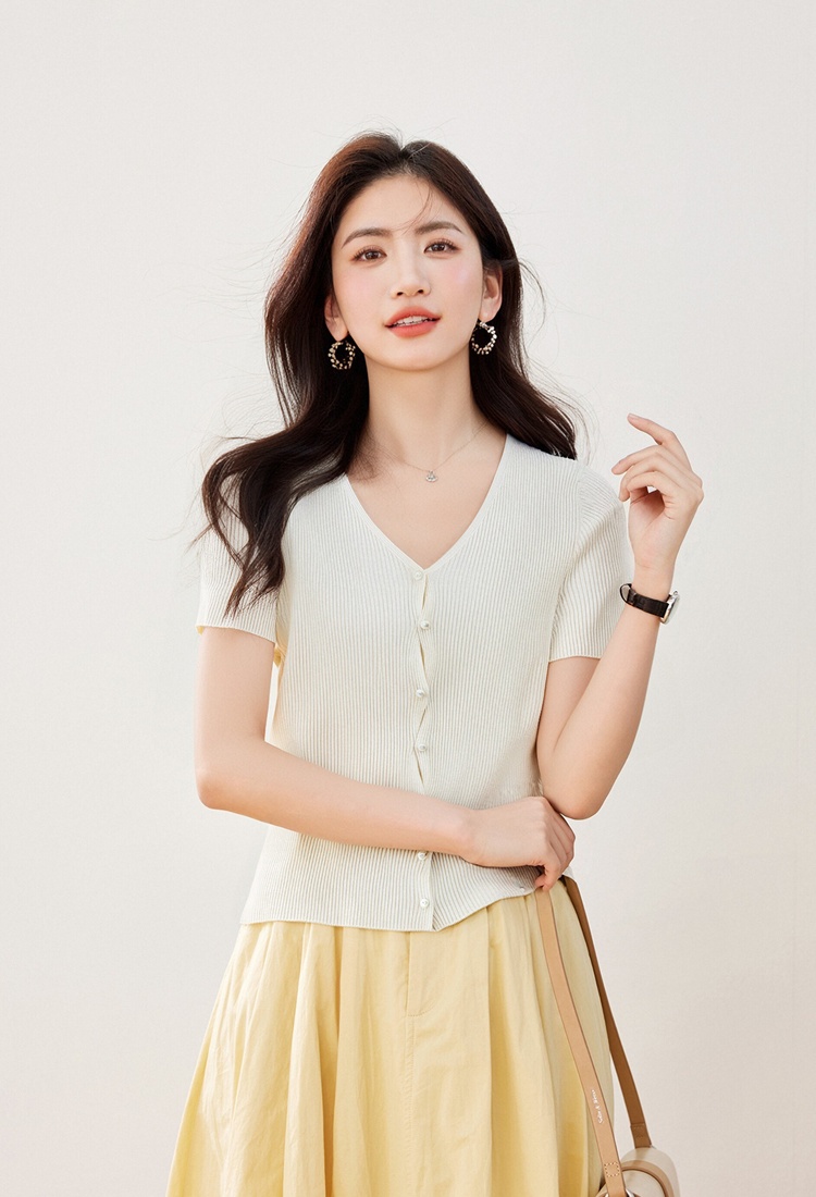 Ice silk pure sweater niche V-neck tops for women