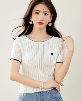 Small heart short shirts embroidery tops for women