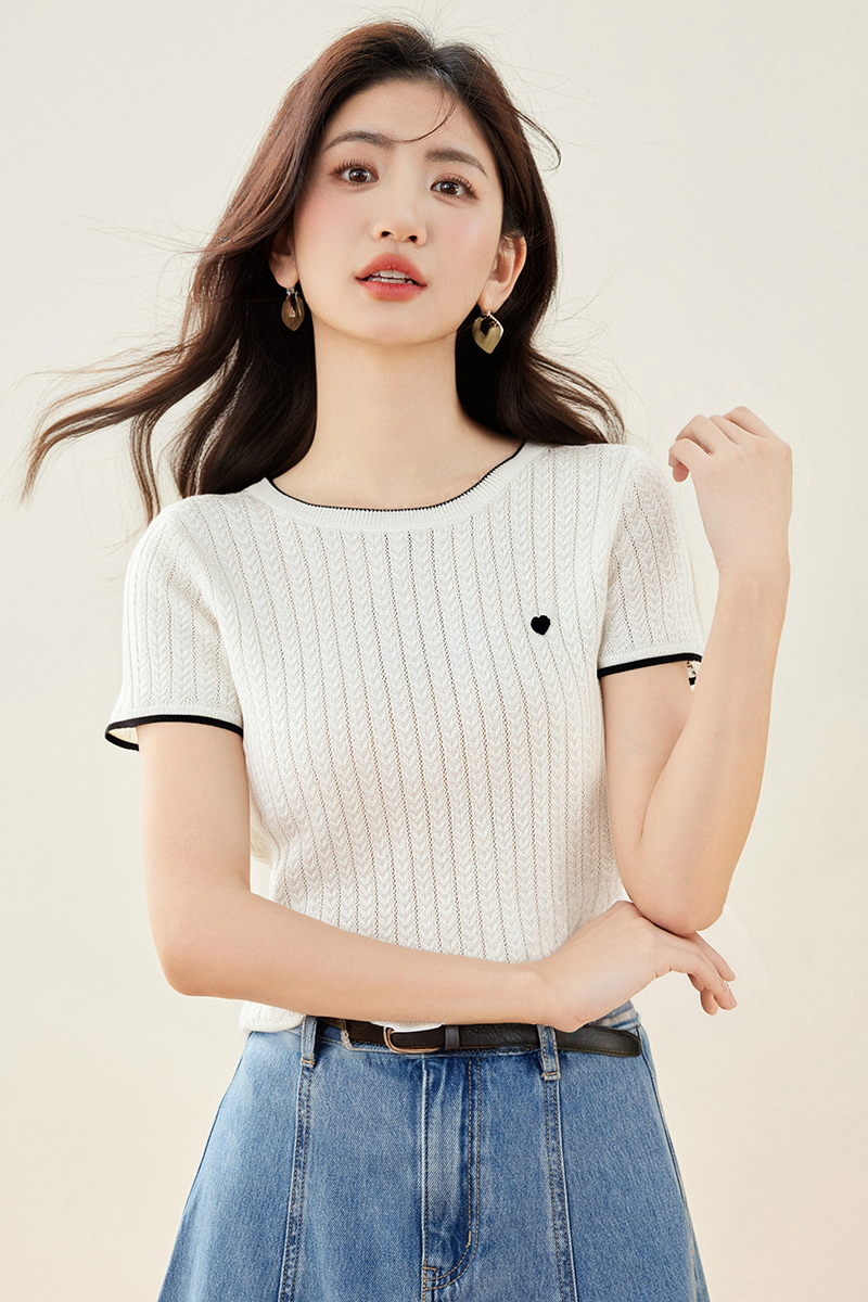 Small heart short shirts embroidery tops for women