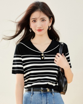 Pullover lapel tops short sleeve sweater for women