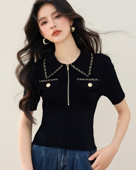 Black zip tops slim special sweater for women