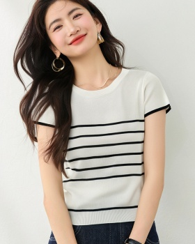 Korean style knitted short short sleeve all-match tops