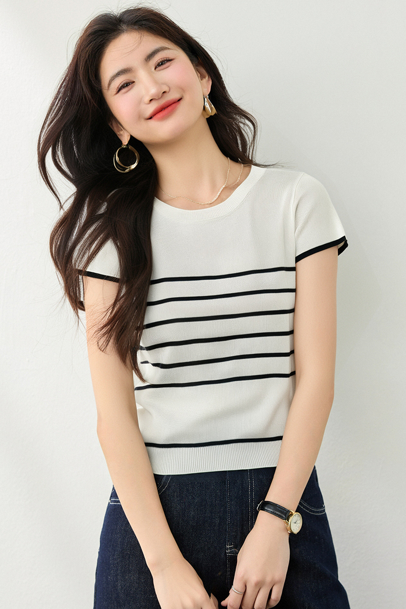 Korean style knitted short short sleeve all-match tops