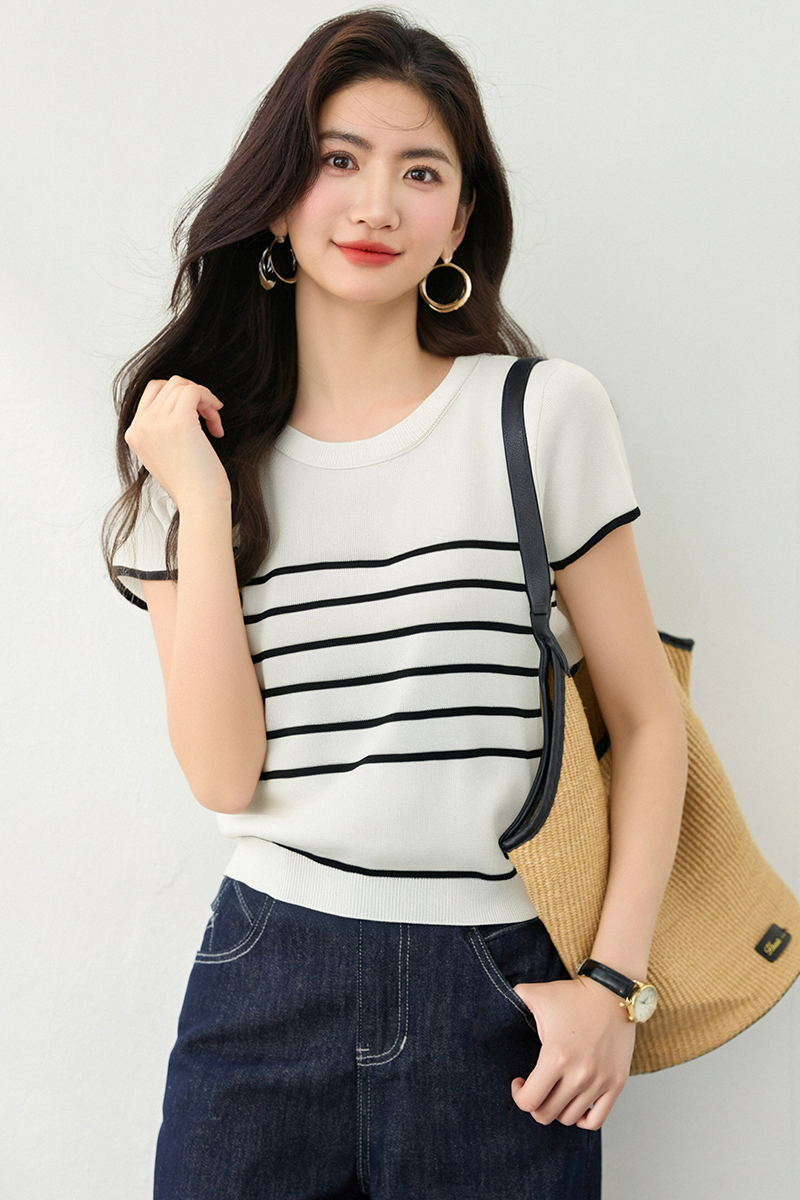 Korean style knitted short short sleeve all-match tops
