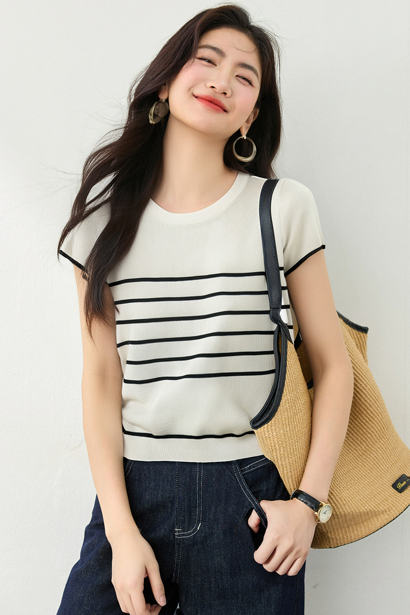 Korean style knitted short short sleeve all-match tops