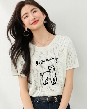 Korean style summer sweater slim embroidery tops