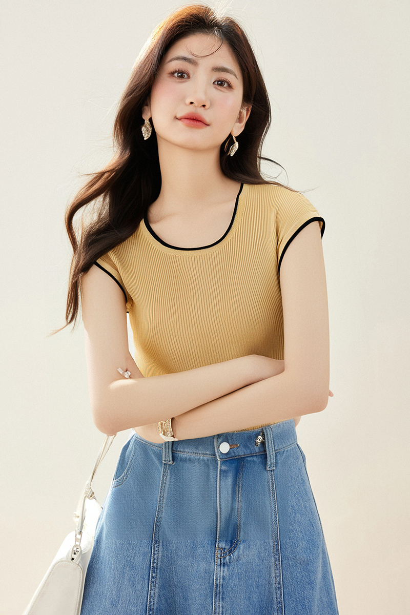 Short sleeve spring and summer tops slim knitted T-shirt
