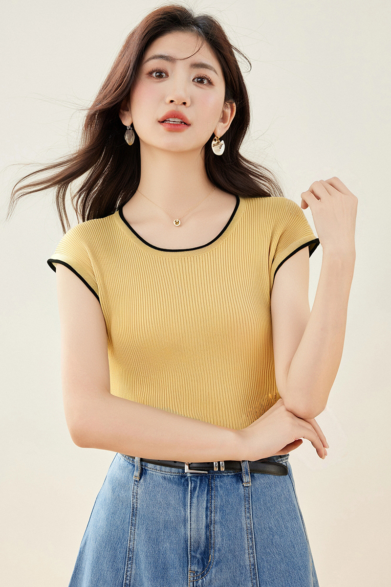 Short sleeve spring and summer tops slim knitted T-shirt