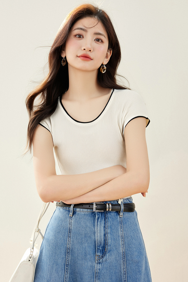 Short sleeve spring and summer tops slim knitted T-shirt
