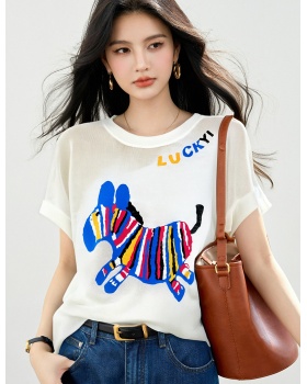 Summer loose thin tops ice silk cartoon round neck T-shirt