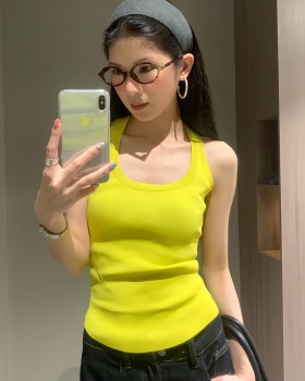 All-match yellow halter minimalist tops
