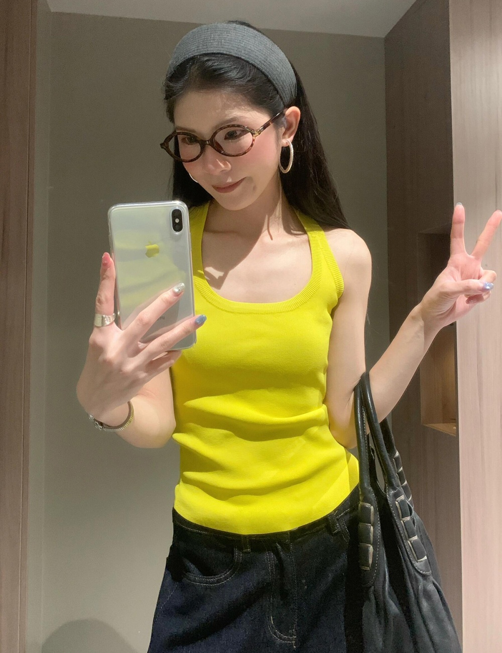 All-match yellow halter minimalist tops