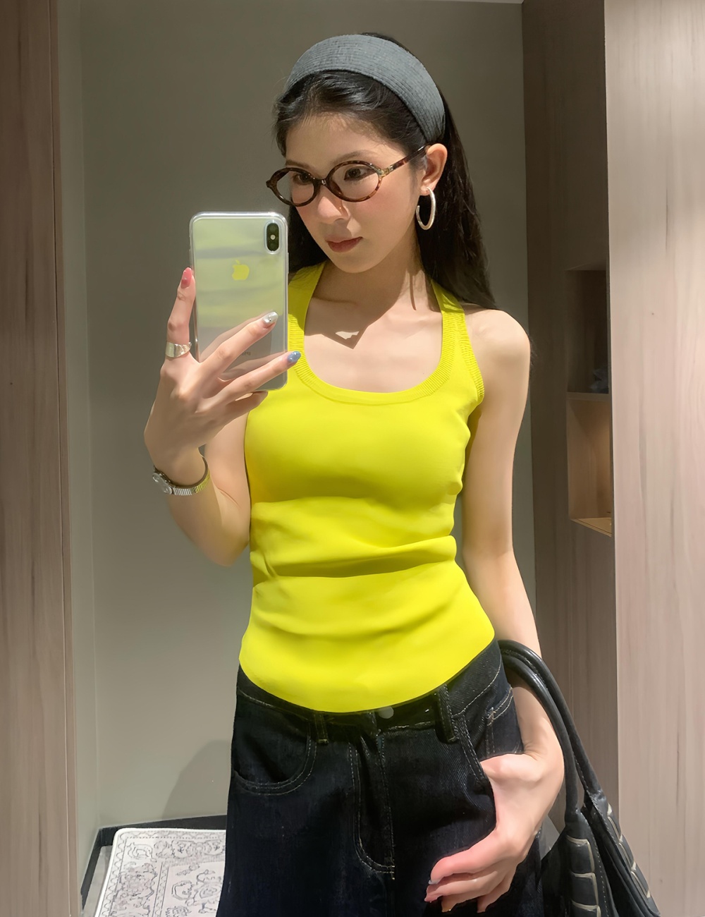 All-match yellow halter minimalist tops