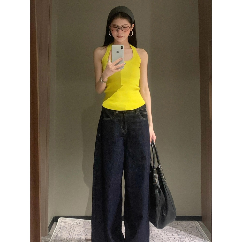 All-match yellow halter minimalist tops