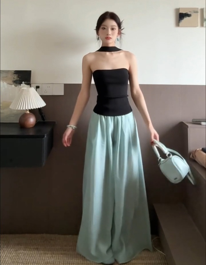 Sling summer wide leg pants halter vest a set for women