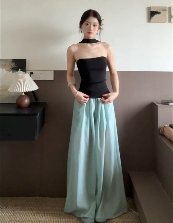 Sling summer wide leg pants halter vest a set for women