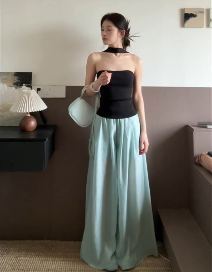 Sling summer wide leg pants halter vest a set for women