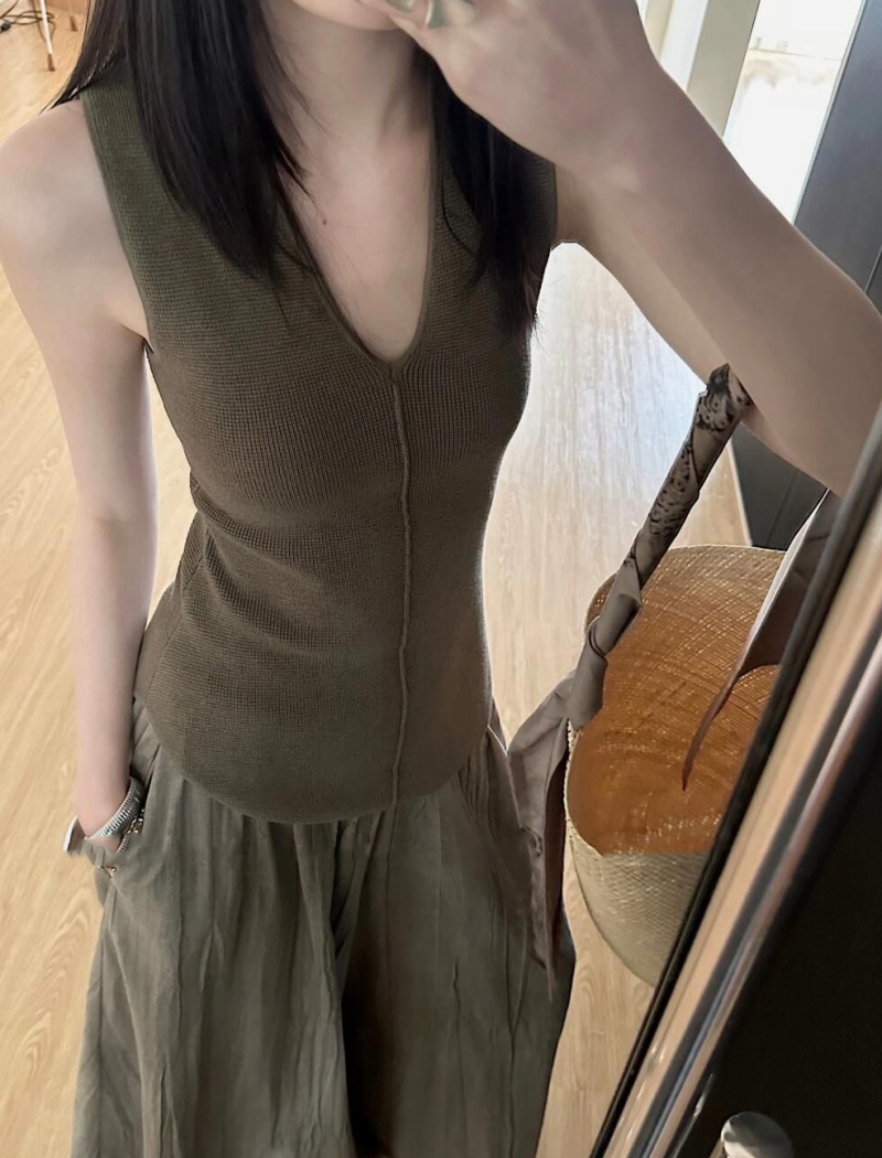 Pinched waist V-neck summer tops niche unique vest