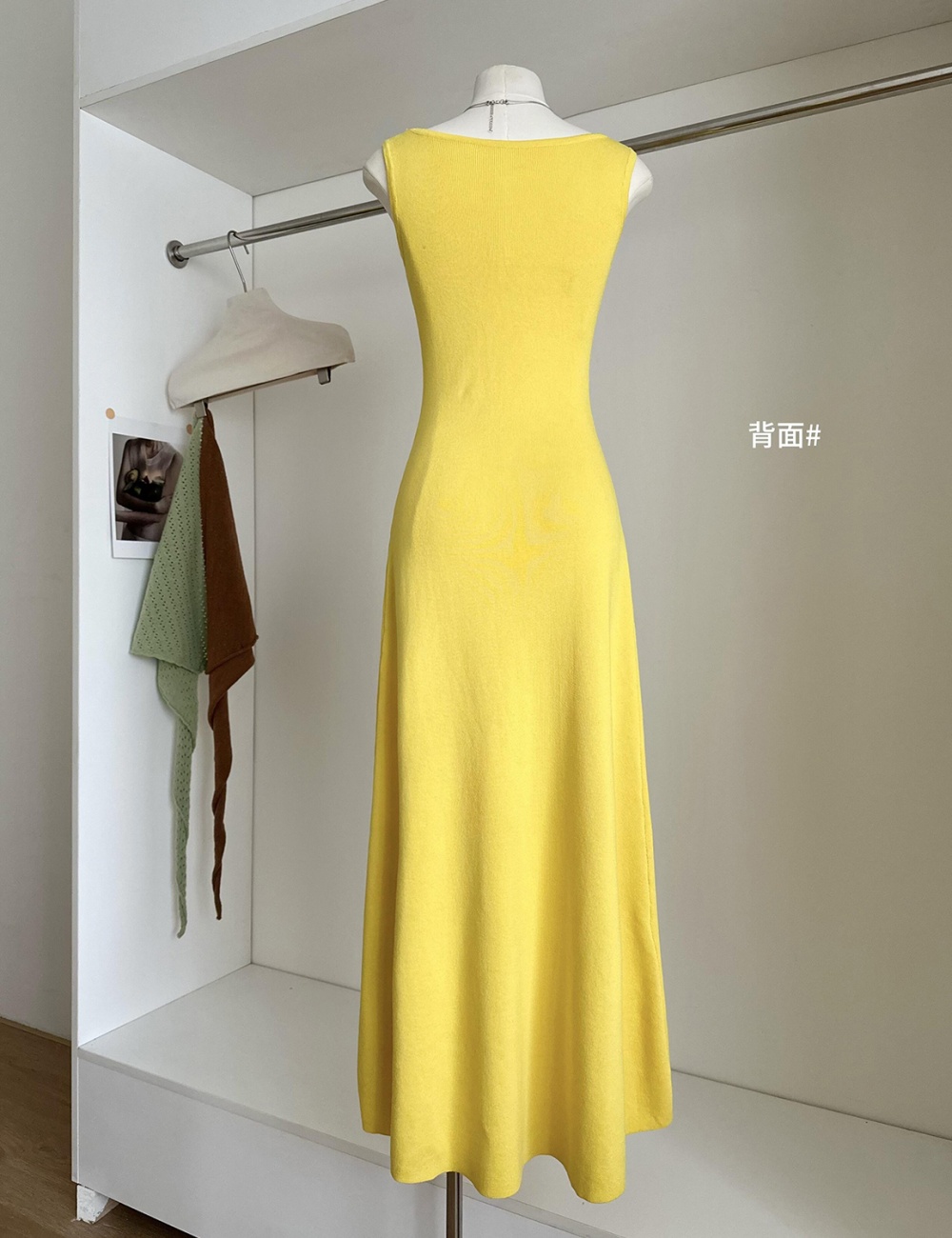 Mixed colors U-neck dress slim long dress 2pcs set