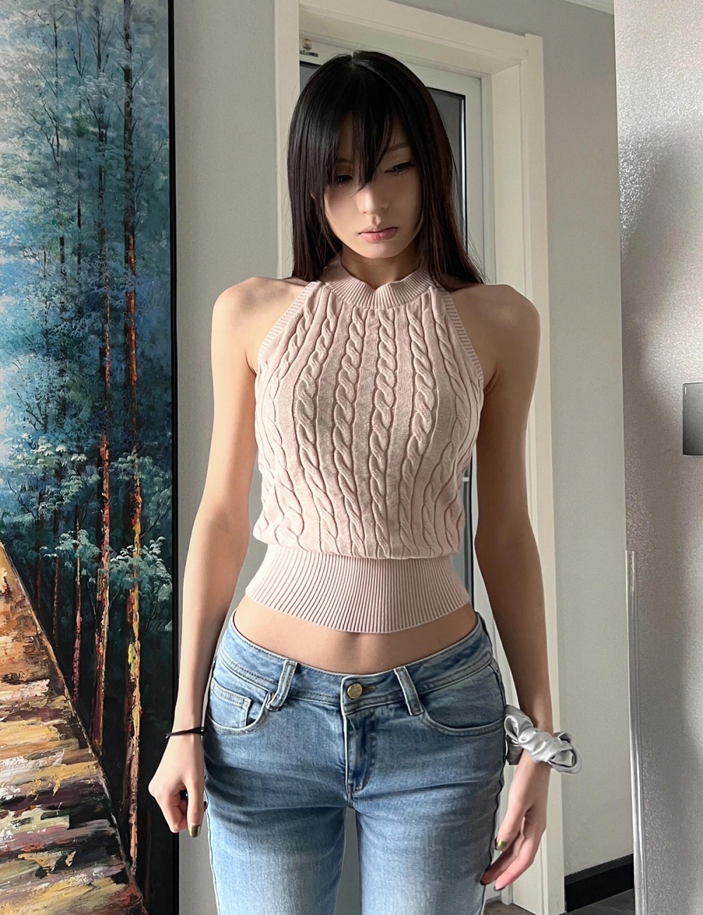 Retro vest wears outside tops for women