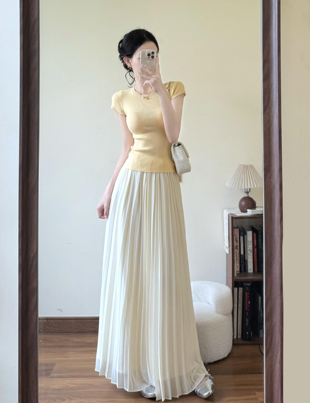 Knitted slim skirt yellow tops 2pcs set for women