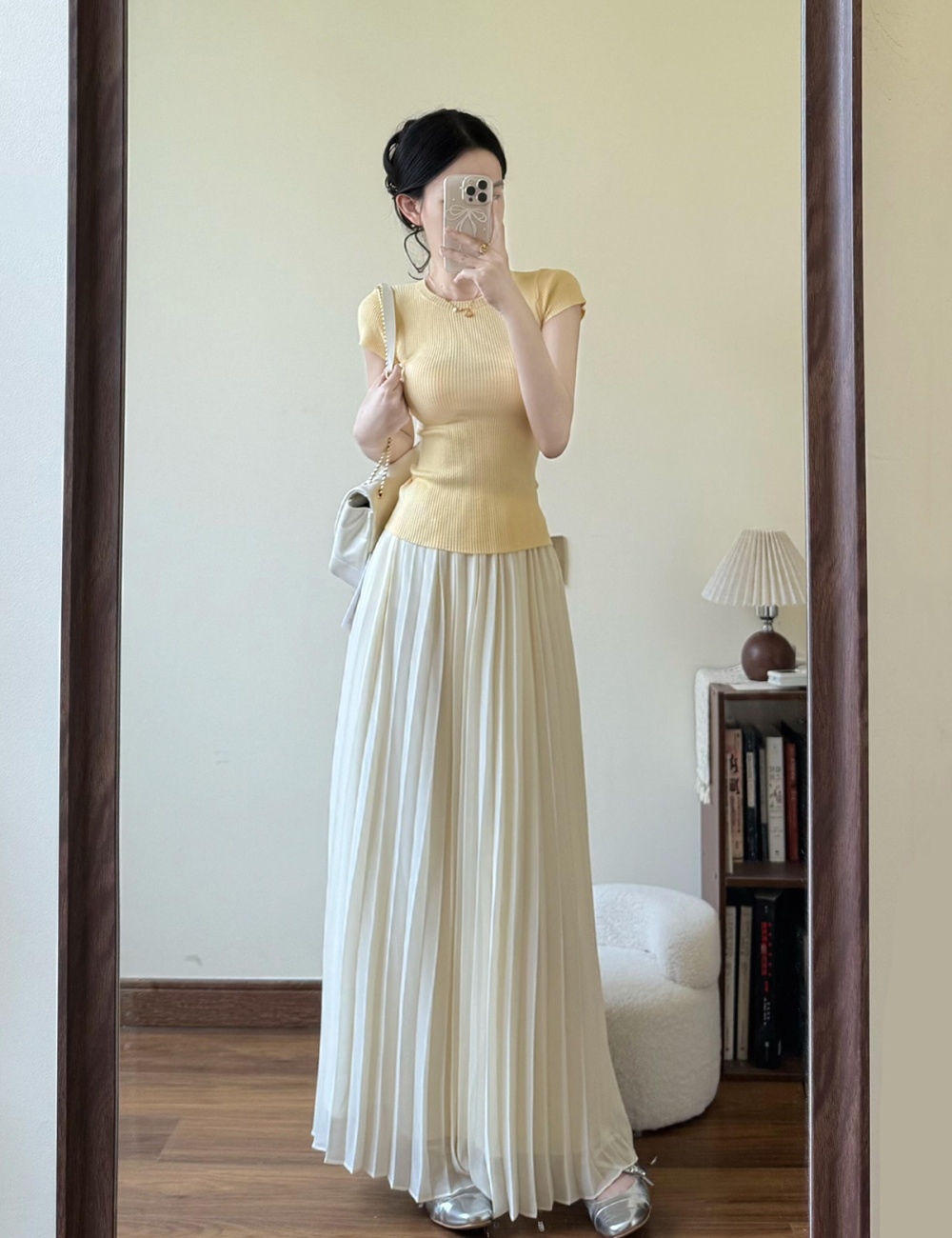 Knitted slim skirt yellow tops 2pcs set for women