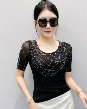 Western style unique tops rhinestone T-shirt for women