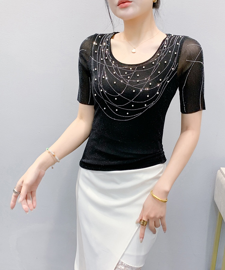 Western style unique tops rhinestone T-shirt for women