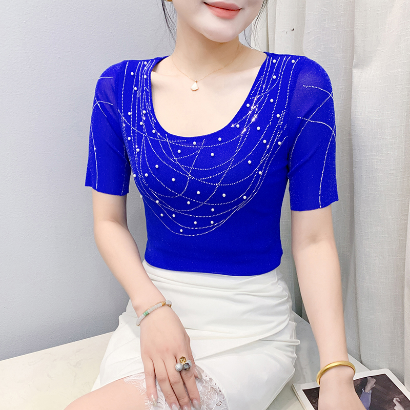 Western style unique tops rhinestone T-shirt for women