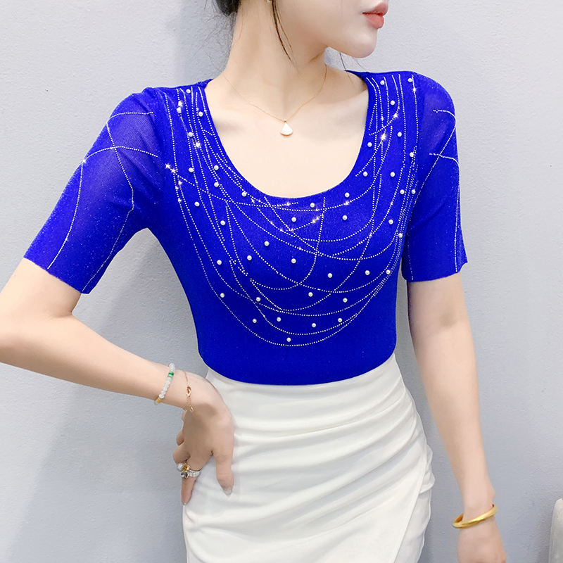 Western style unique tops rhinestone T-shirt for women