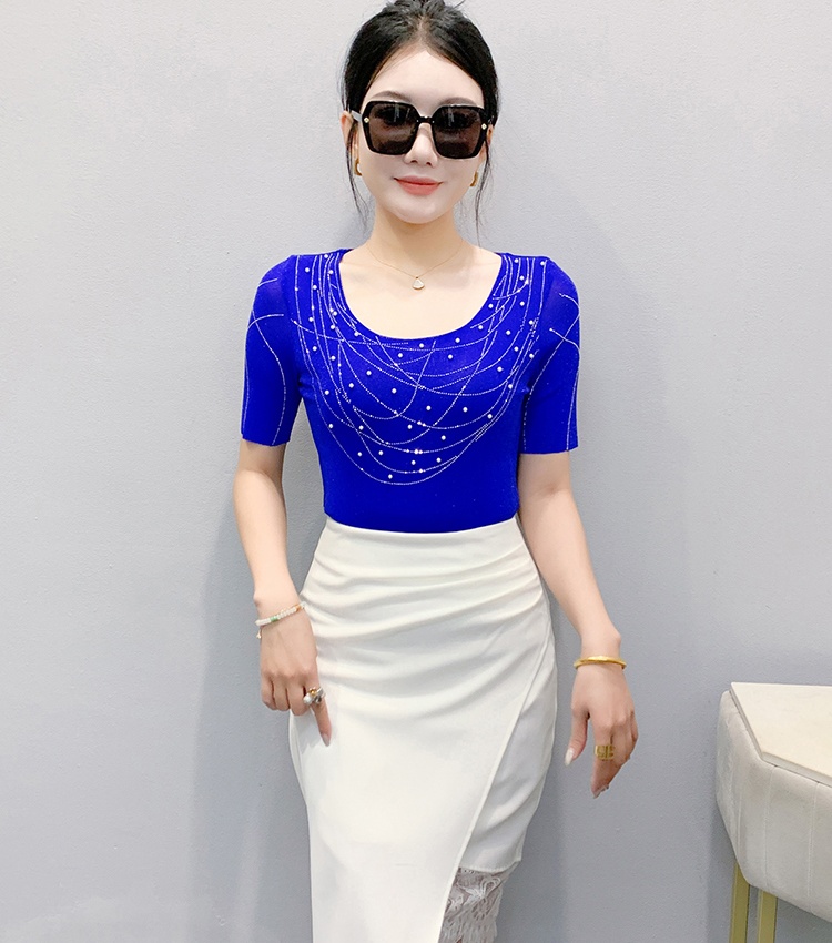 Western style unique tops rhinestone T-shirt for women