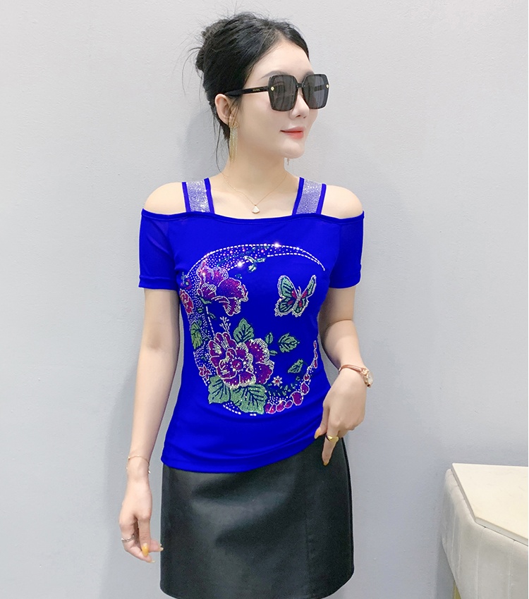 Strapless short sleeve tops horizontal collar unique T-shirt