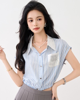 Short sleeve unique tops summer blue shirt for women