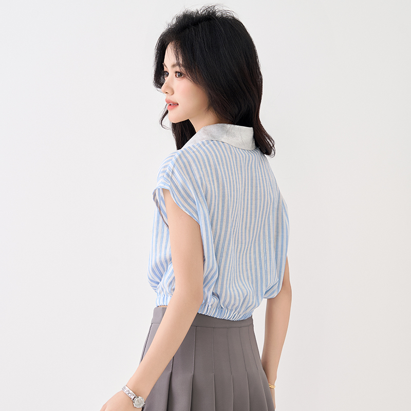 Short sleeve unique tops summer blue shirt for women