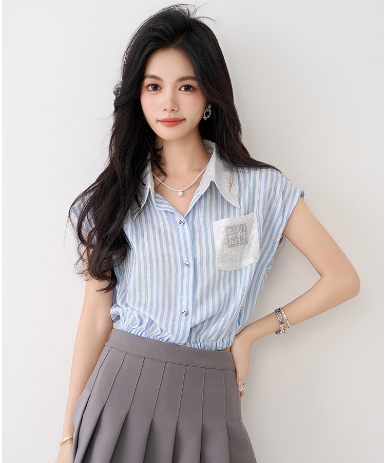 Short sleeve unique tops summer blue shirt for women