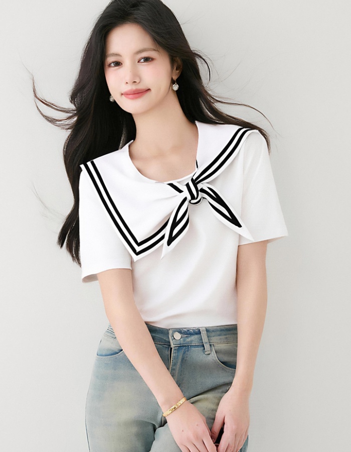 White slim tops short sleeve niche T-shirt for women