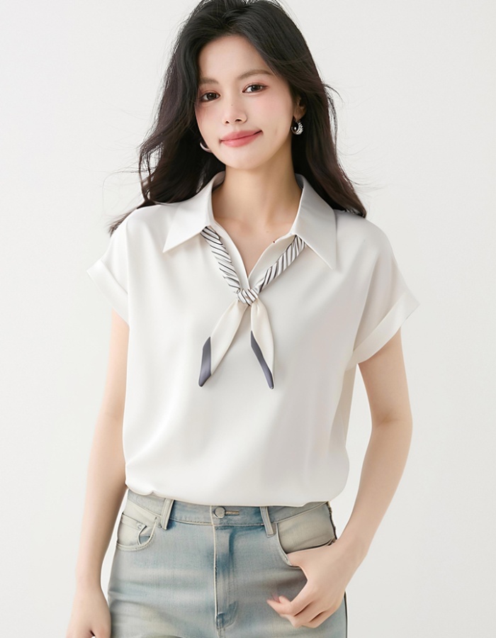 Summer satin shirt commuting France style tops