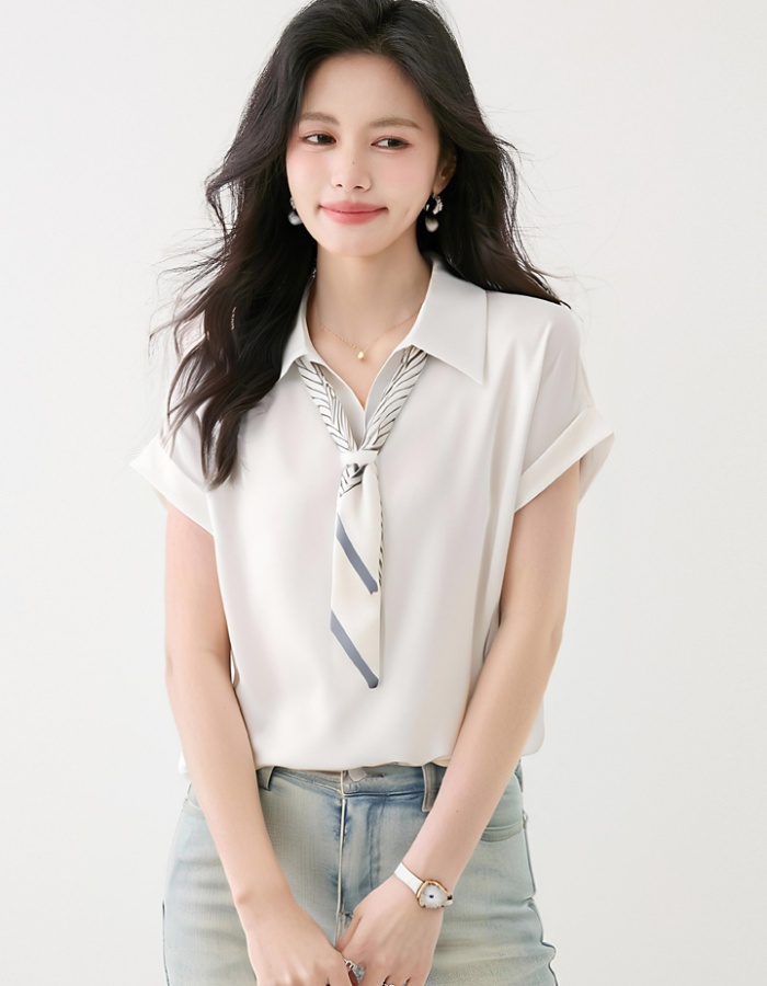 Summer satin shirt commuting France style tops