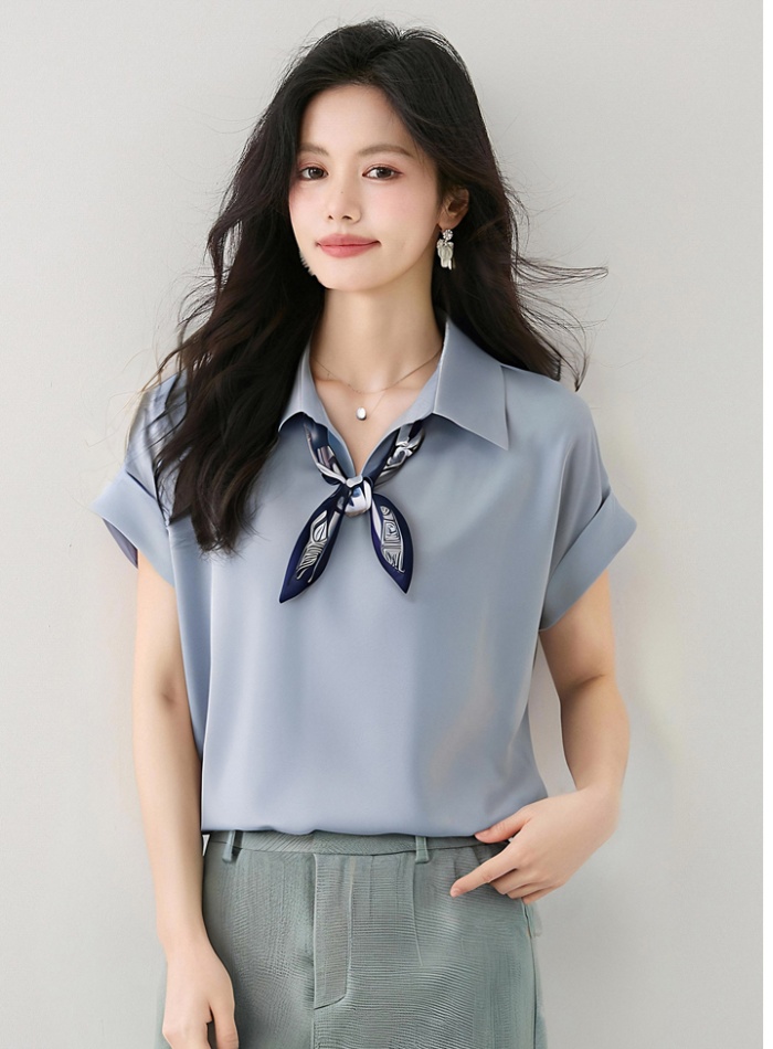 Summer satin shirt commuting France style tops