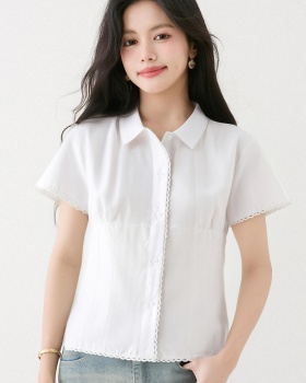 Pinched waist college style short tops summer slim shirt