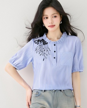 Korean style stripe shirt summer tops for women