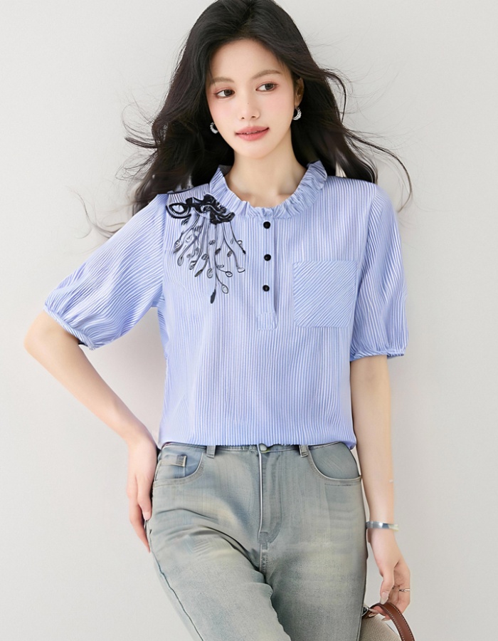 Korean style stripe shirt summer tops for women