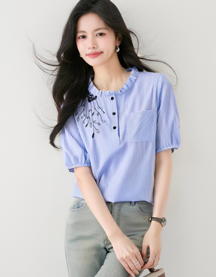 Korean style stripe shirt summer tops for women
