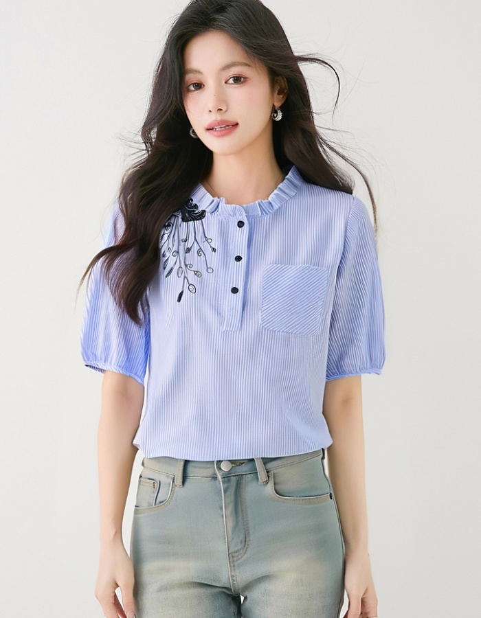 Korean style stripe shirt summer tops for women