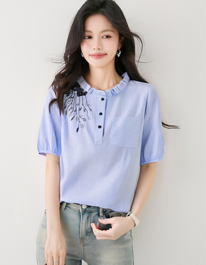 Korean style stripe shirt summer tops for women